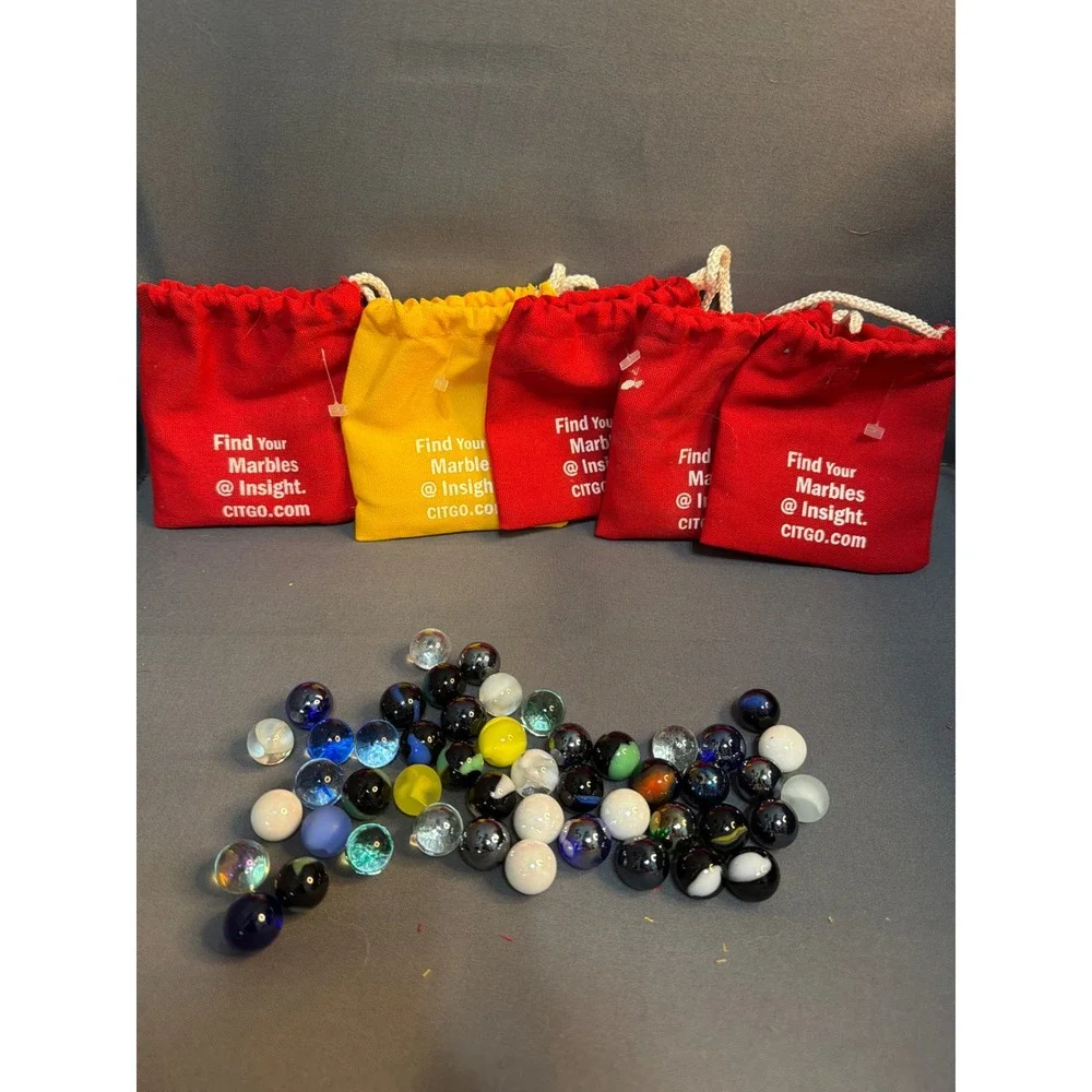 Vintage Glass Marble Lot with 5 Citgo Promotional Pouches UV Reactive Assorted